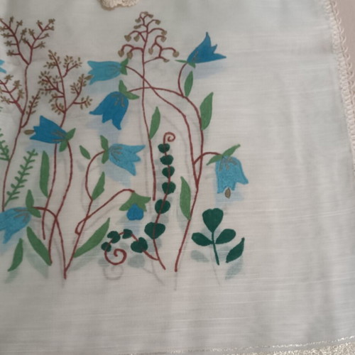 Handmade table linen set hand-painted with blue-ciel flowers like new