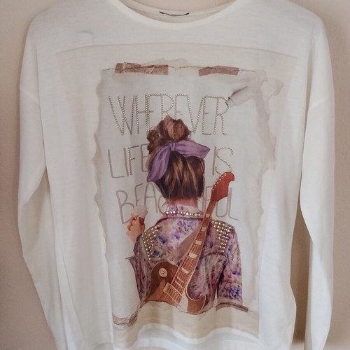 Mayoral thin long-sleeve top with front print, white, size M