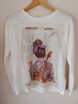 Mayoral thin long-sleeve top with front print, white, size M