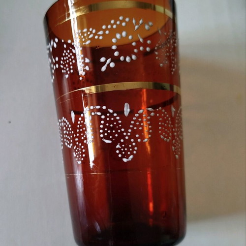 Fenton vintage glass tumbler used amber color with enamel dots
