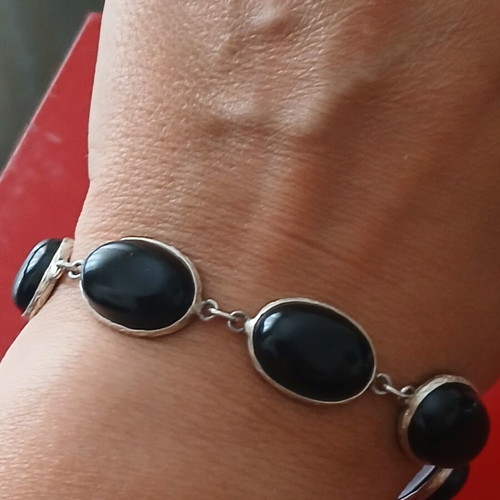 Silver 925 bracelet with obsidian for many sizes like new