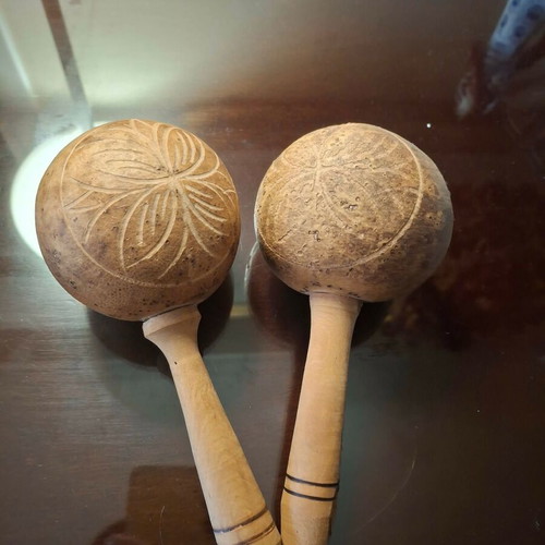 Maracas set from Cuba, leather and wood