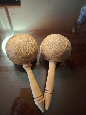 Maracas set from Cuba, leather and wood