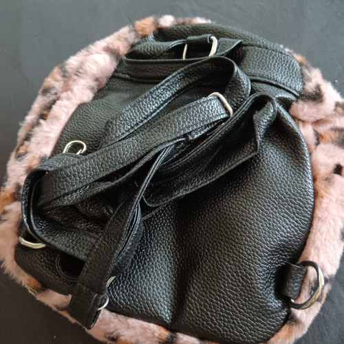 Pink furry bag with leopard animal print and pink velvet mini backpack like new