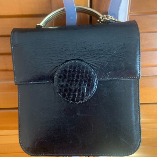 Leather shoulder bag vintage used with gold chain black