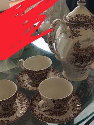 Vintage Αγγλικό Σετ Τσαγιού Πορσελάνης Johnson Brothers Brown Transferware σαν καινούργιο