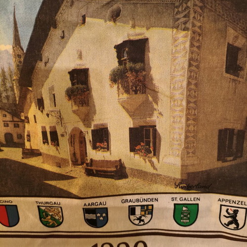 Vintage fabric wall calendar from Switzerland 1990 like new