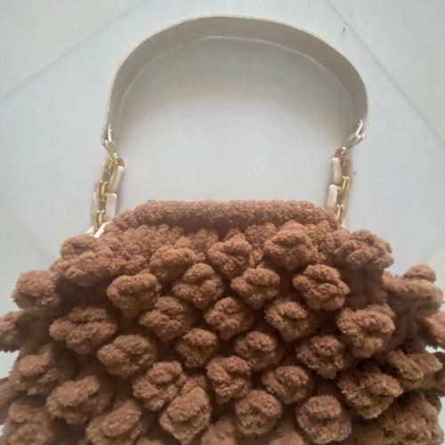 Handmade Puffy Pop Corn Shoulder Bag like new, brown