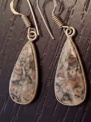 Fossil Crinoid Earrings silver plated 925 new