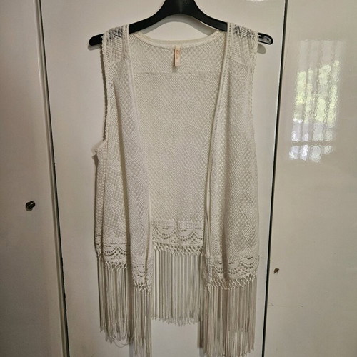Bershka vest with fringes used, white, size M