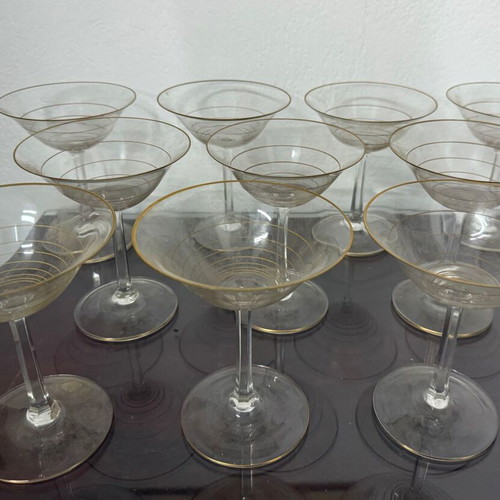 Ποτήρια Cocktail ή Champagne μεταχειρισμένα, vintage, σετ 10 με χρυσές λεπτομέρειες
