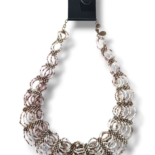 Beaded necklace in beige and gold tones new