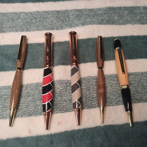 Set of 5 handmade pens from local woodturner of Keratsini, new