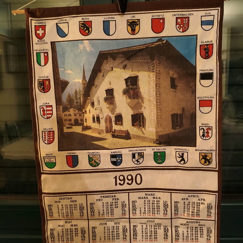 Vintage fabric wall calendar from Switzerland 1990 like new