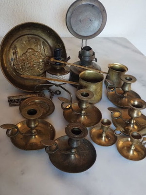 Vintage brass decorative items collection, used, set of 11 pieces