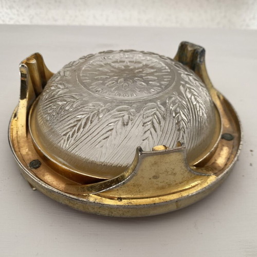 Vintage ashtray used, solid aluminum gold color with glass