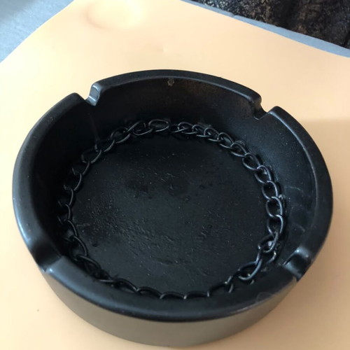 Vintage Black Ashtray with Chain Detail used