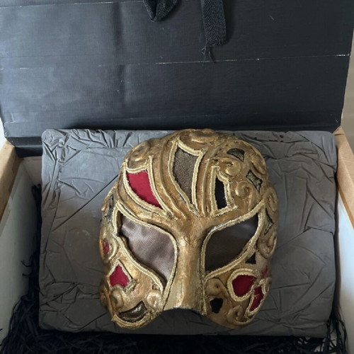 Venetian mask handmade new, artwork with stand and box