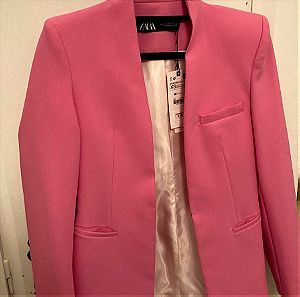 Zara σακάκι μακρύ ροζ