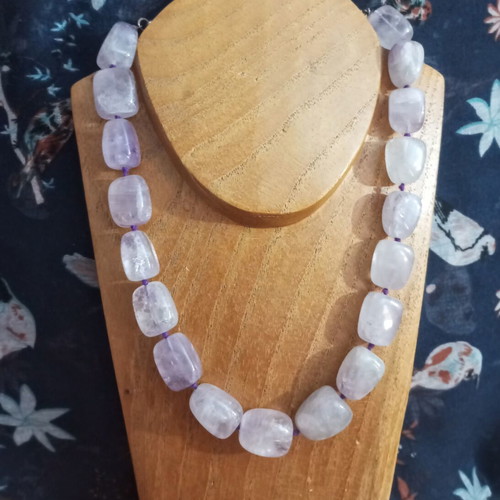 Necklace with pink quartz and 925 silver clasp used, 46cm