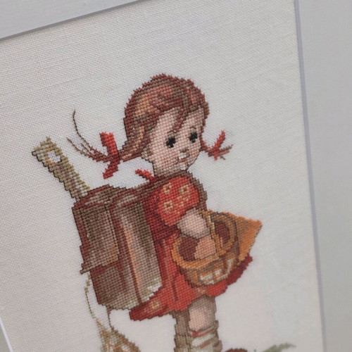 Vintage embroidery with M.J. Hummel design like new