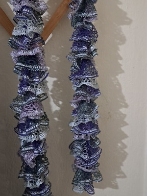 Handmade knitted scarf like new, gray and purple, 1.60m length