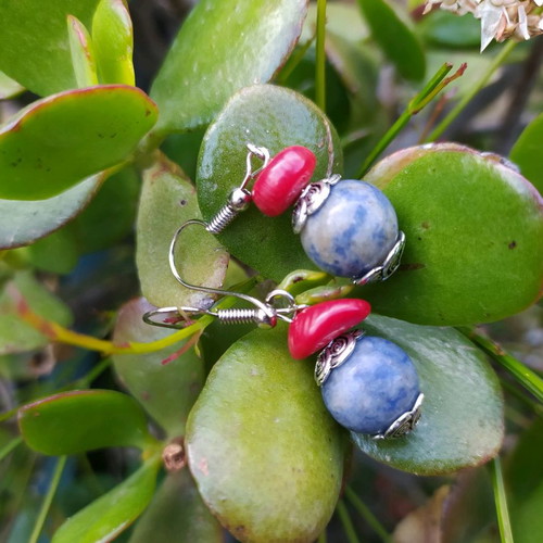 Handmade earrings with semi-precious stones like new, sodalite and coral
