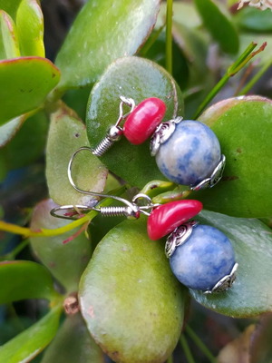 Handmade earrings with semi-precious stones like new, sodalite and coral