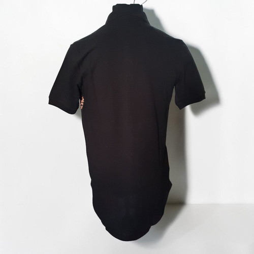 Black Polo Shirt with Leopard and Ethnic Split Pattern, New, Size L