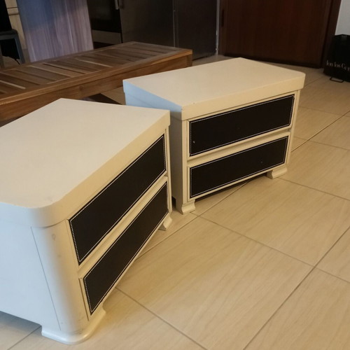 Nightstands used, set of 2, cream chalk paint with wenge faux leather