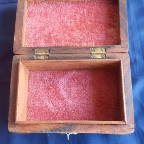 Wooden jewelry box vintage handmade, used, rosewood with brass details