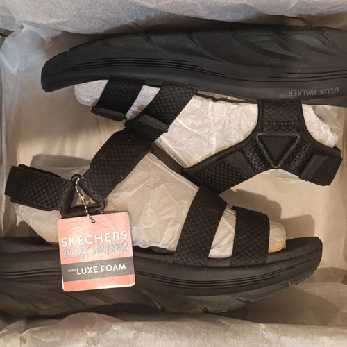 Skechers D'Lux Walker women's anatomical sporty black sandals new