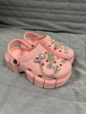 Pink Clogs with Strass Charms and Chain New