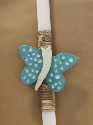 Handmade butterfly candle with ceramic element new