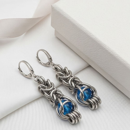 Gothic earrings with blue stone, new, stainless steel, hypoallergenic