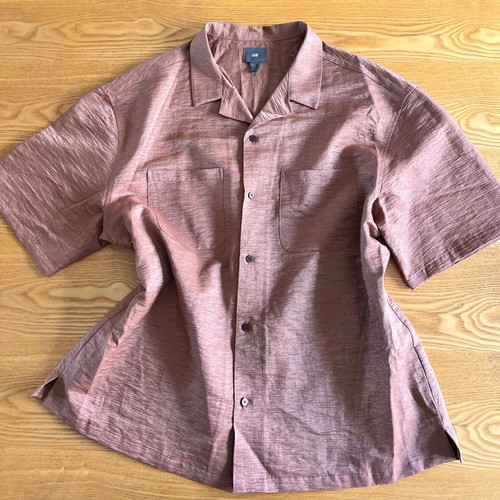 H&M men's short sleeve resort shirt XL bronze shiny linen blend