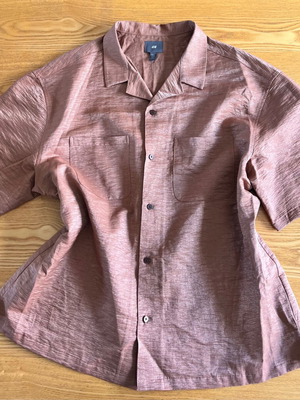 H&M men's short sleeve resort shirt XL bronze shiny linen blend