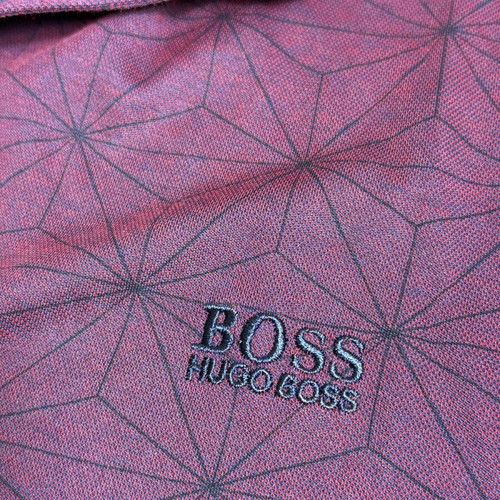 Hugo Boss Polo Shirt XXL used, burgundy with dark collar and neon details