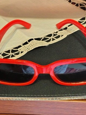 Rectangular women's sunglasses like new, red frame, dark lenses