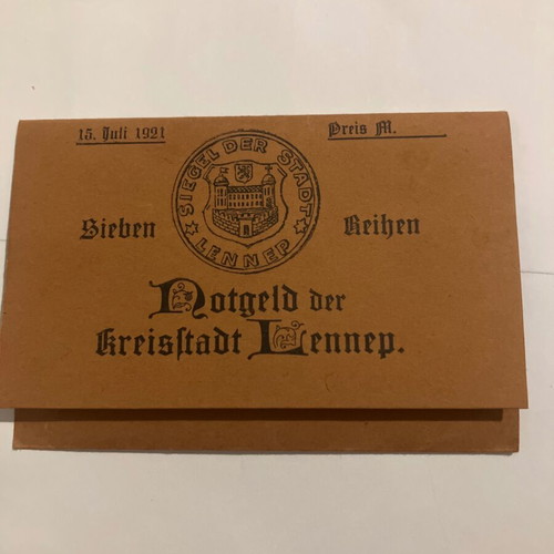 Collectible folder with 7 Notgeld banknotes Lennep 1921 new