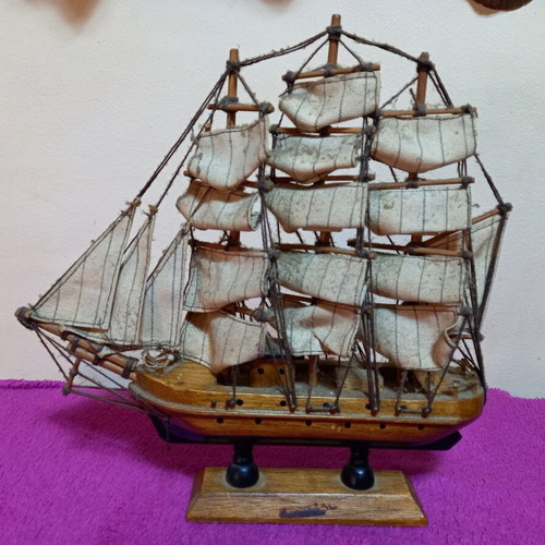 Vintage wooden Mayflower ship model used