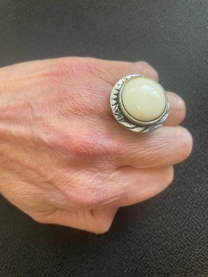 Ethnic ring with beige round stone used