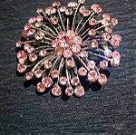  Καρφίτσα λουλούδι πικραλίδας (dandelion) με ροζ στρας.