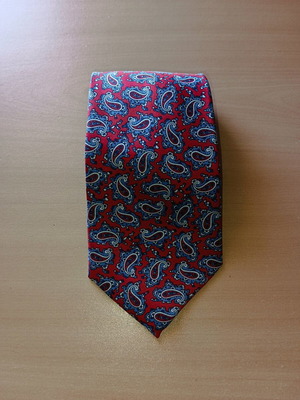Handmade silk tie Franco Livetti used, dark red with blue paisley