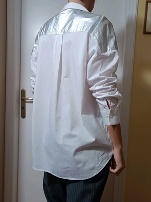 Zara shirt white poplin new with silver foil details