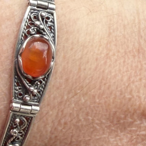 Russian Handmade Silver Bracelet 925 Stamped, Carnelian Stone