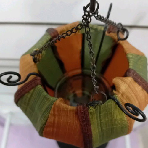Fabric two-tone hanging lantern with metal base new