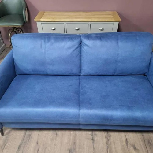 Designer blue fabric sofa three-seater with sleep function new