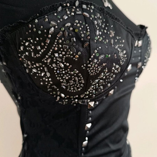 Rosso Di Sera black corset with lace and silver rhinestones