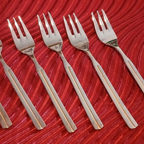Zoulovits forks set of 6 used 18/10 silver with gold line